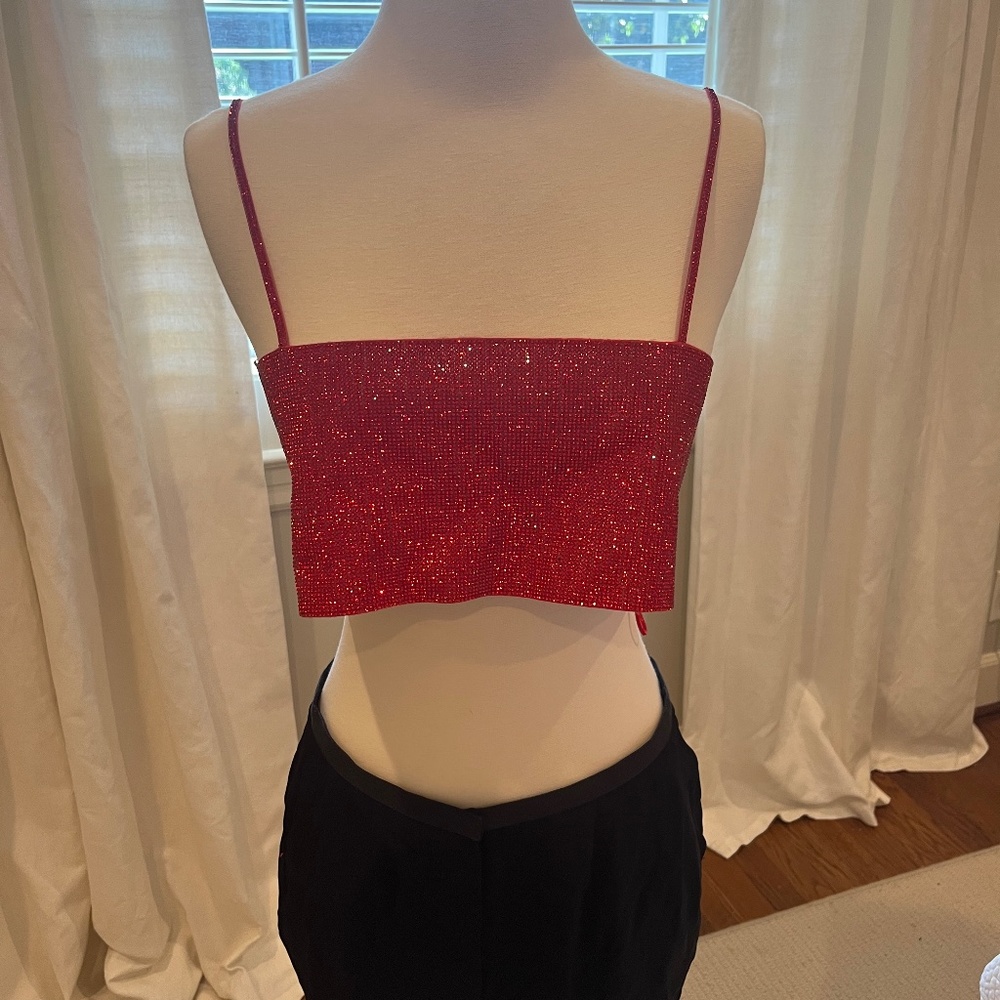 ZARA RHINESTONE RED CROP TOP
